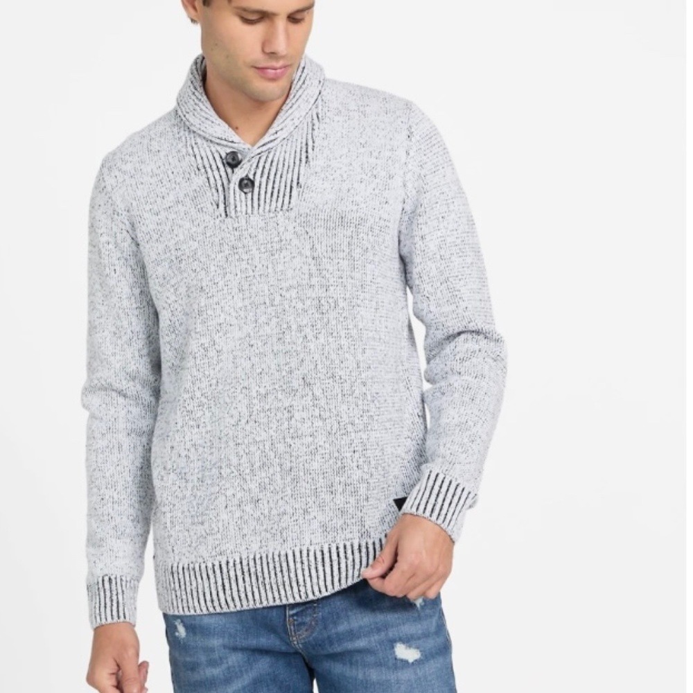 H&M Mens Textured Knit Shawl Collar Sweater Size L Gray